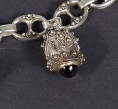 Vintage Etruscan Revival 800 Silver Fob Charm Bracelet Stones 8″ Long 800 – 52g