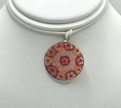Murano Millefiori Venetian Glass Pendant Orange & Red 21mm Silver Setting