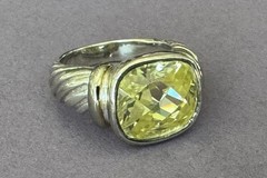 Old Vintage Unbranded 925 Sterling Silver Sparkling CZ or Art Glass Size 6 Ring