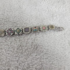 Vintage Artisan Polymer Clay Millefiori Link Bracelet Mixed Media Boho Colorful
