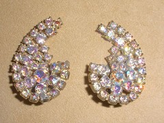 Juliana Climber Earrings in Aurora Borealis Stones in a Paisley Design by D & E