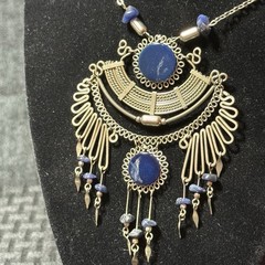 Vintage Hand Made Peruvian Alpaca Silver Chandelier Necklace w Blue Gemstones