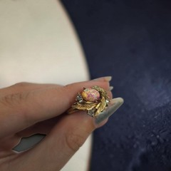 Vintage Gold Tone Cocktail Ring Set Teal, Faux Opal Sarah Coventry & Fire Flower