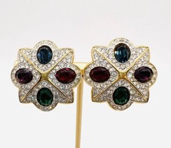 SWAROVSKI Multicolored Jewel Tone Crystal Earrings Signed Vintage Jewelry