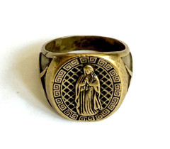 Vintage Religious Brass Ring Biker Signet Style Mens Size 11.75