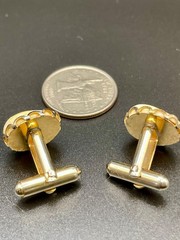 Vintage Natural Shell Stone Cabochon Cufflinks Gold Tone Scalloped Bezel MCM