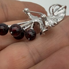 Vtg QVC ROSS SIMONS Holly Berry Garnet Pendant Brooch Pin