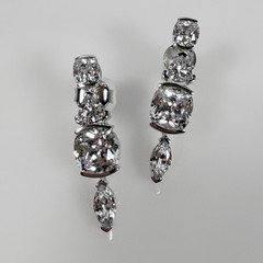 Sterling Silver CZ Drop Dangle Earrings Cushion Marquise Triangular 1.25″ SJ 925