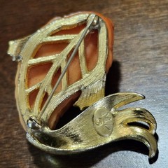 MV Vellano Red Koi Fish Jelly Belly Carved Lucite Brooch Pin MCM Vtg FOR REPAIR