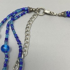 Layered Art Glass Necklace Blue Marble Opaque Transparent Bead Seed Acrylic 20″
