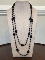 Vintage Jet Black Glass Necklace Long Strand Opera Flapper Goth 48″