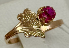 USSR Vintage Original Rose Gold Ruby (lab. made) Ring 583 14K 3.05 g. 9 1/2 US