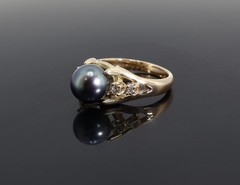 Vintage 14k Gold Tahitian Pearl & I Si Diamond Dress Ring Size M1/2 Val $5270