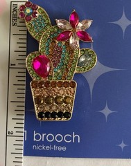 Hildie & Jo Crystal Cove Brooch Cactus In Pot Pin On Nickel Free Jo Ann NWT
