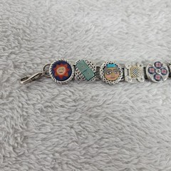 Vintage Artisan Polymer Clay Millefiori Link Bracelet Mixed Media Boho Colorful