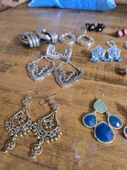 Vtg Retro Costume Lot Of 22 Clip On & Screw Back Rhinestone Earrings