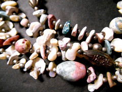 VTG Multi-Strand Polished Semi-Precious Stones, Shells, Silver Bead Necklace