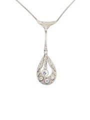 Art Deco Style Round Lab Created Diamond Wedding Gift 14K White Gold FN Pendant