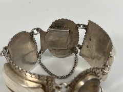 VINTAGE SILVER MEXICO BEIGE & WHITE AGATE PANEL BRACELET 7.25