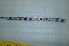 11 Semi-Precious Stones on Silvertone Link Bracelet Costume Jewel 7.75″ long
