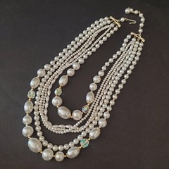 Lot Necklace Brooch Earring Pink Pearl Rhinestone Glass AB Beads Vintage Jewelry