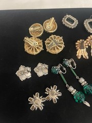 VTG EARRING LOT CLIP PIERCED Lucite Glass Rhinestones 1Pair Sterling Back SEE#15