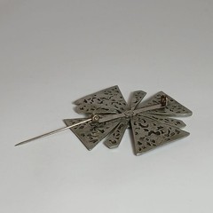 Vintage Silver Tone Maltese Cross Pin Brooch Motifs Ornate Openwork Filigree