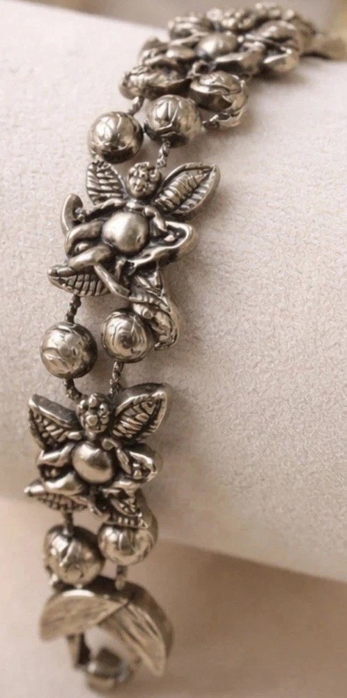 Vintage Cherub Cupid Angel Link Bracelet Bronze Tone Figural Romantic Gothic