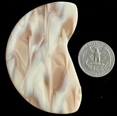 Vintage Contemporary Resin Faux Brown Marble Half Moon Brooch Silvertone Pin
