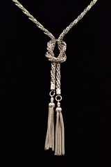 Vintage Silver Rope Knot Tassel Chain Necklace Statement Pendant 1980s BinBE