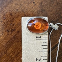 VTG Pendant Necklace 18 Inch Amber Reversed Carved Rose Italy 925 Sterling 9.3g