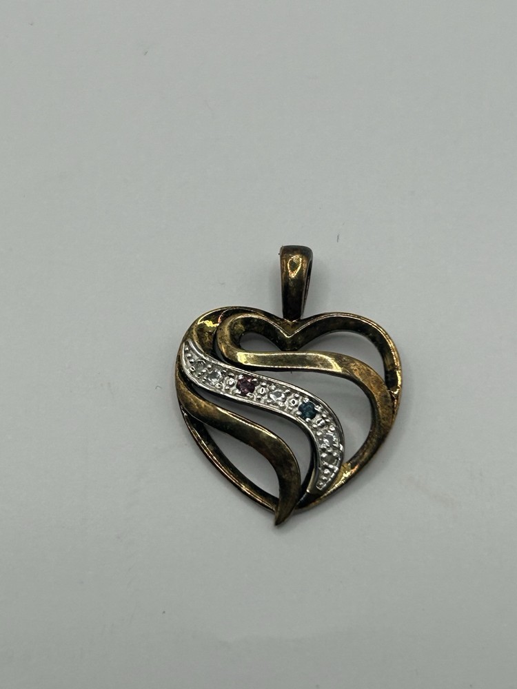 Vintage Sterling 925 silver heart shaped pendant with heart Cz Sapphires