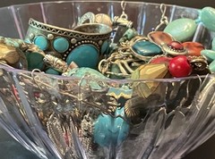 BOHO Southwestern Vtg Curated Mystery Jewelry Jar Turquoise Blue Silver 2+ lbs