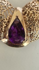 Vintage Large Teardrop Resin Acrylic Amethyst Collar Statement Necklace 18″
