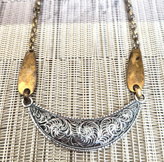 Vintage Marjorie Baer SF Sterling Silver Mixed Metal Curved Bar Pendant Necklace