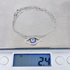 White Blue Crystal Evil Eye Necklace | Vintage Sterling Silver 925 | 16″-18″