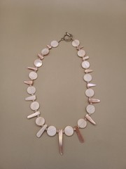 Vtg Handmade 925 Sterling Silver Mother Of Pearl Beaded Necklace 17.75″