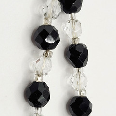 Modern Art Deco Black Clear Cut Crystal Bead Silver Tone Vintage Necklace 31 in