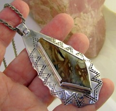 Estate Vintage Huge Signed MOSES Sterling Silver Picasso Marble Pendant Necklace