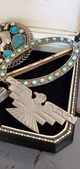 Vint Antique Lot Jewelry Turquoise Thunderbird Pendant Buckle Junk Estate As Is