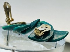 Vintage Carved Mermaid/Fishtails Earrings. Art Deco Rhinestone Accent. Clip On
