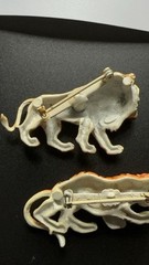 Lind Gal Lion & Tiger Brooches Lot Of 2 Orange Stripes Enamel Figural Pins Vtg