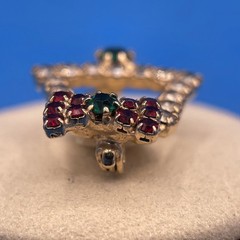 Vintage VTG Christmas Bell Brooch Pin Red Green Clear Rhinestones Gold Tone 24mm
