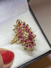 Antique Style Navette Cocktail Ring 2.3 Ct Simulated Ruby 14k Yellow Gold Over