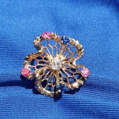 Original EARTH MINED DIAMOND Sapphire Ruby Deco Earrings Vintage SOLID 14K GOLD