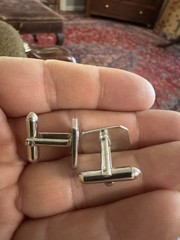 VTG SWANK Silver Tone Square Cufflinks Cut Out Openwork MCM Bullet Back Geometry