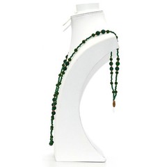Signed Miriam Haskell 36″ Green Glass Bead Opera Necklace & Clip Earrings Set