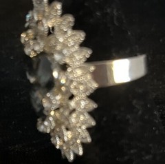 SILVER TONE W 3 AMETHYSTS STONES OVAL PEAR ROUND +RHINESTONES ADJUSTABLE Sz 6.75