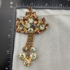 Vintage Juliana Rhinestone Brooch Clip On Earrings Set Gold Tone Brown READ