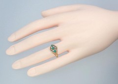 Pretty Antique Victorian 15K Gold Turquoise Pearl Floral Engraved Ring 1869 5.75